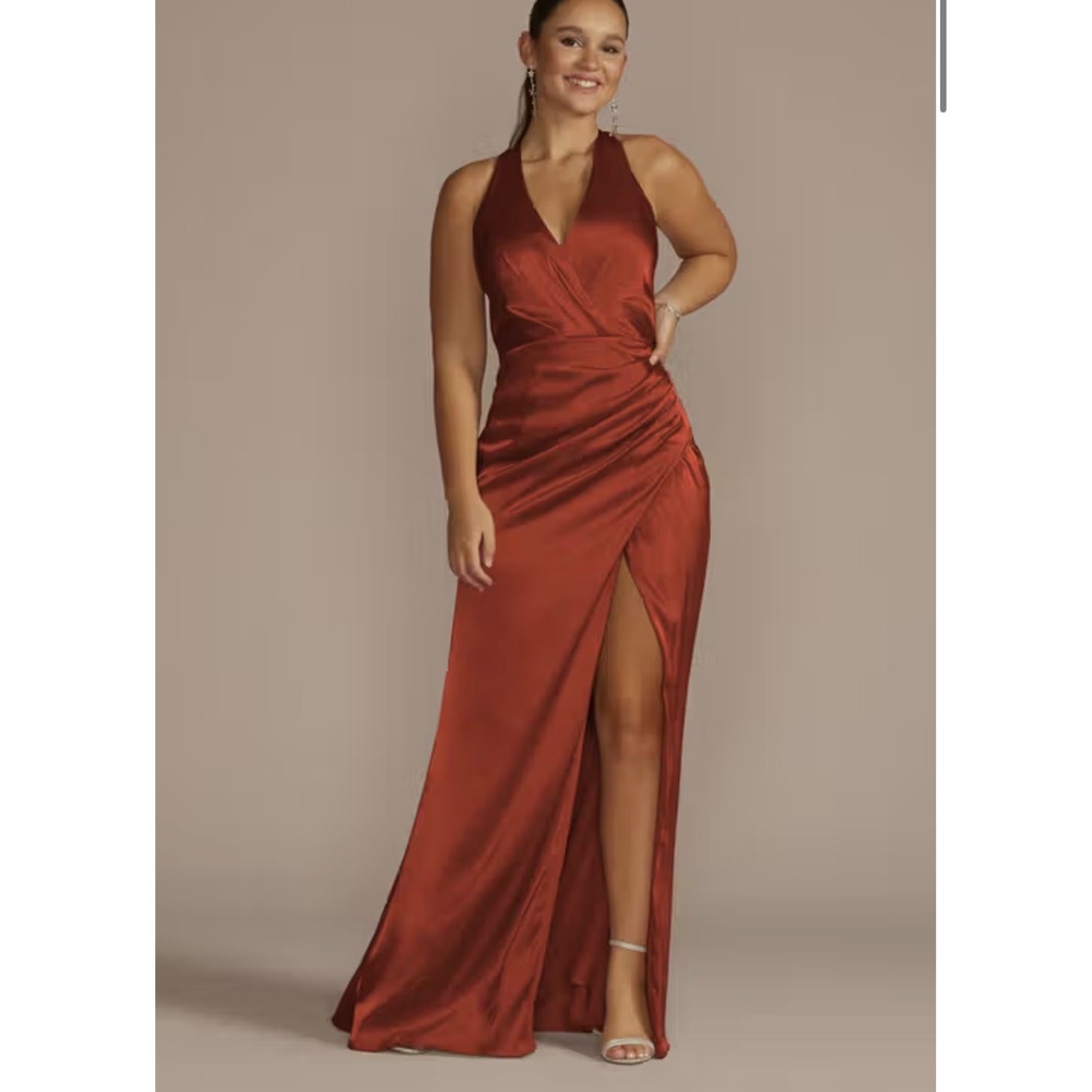 Galina Signature Charmeuse Halter Maxi Dress Women 12 Cinnamon Formal GS290122